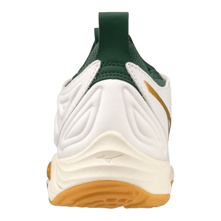 Mizuno Wave Momentum 3 White Green Gold Angle 1