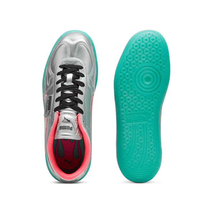 PUMA Palermo New Gen Footy Sneakers in Silver/Sparkling Green Angle 0