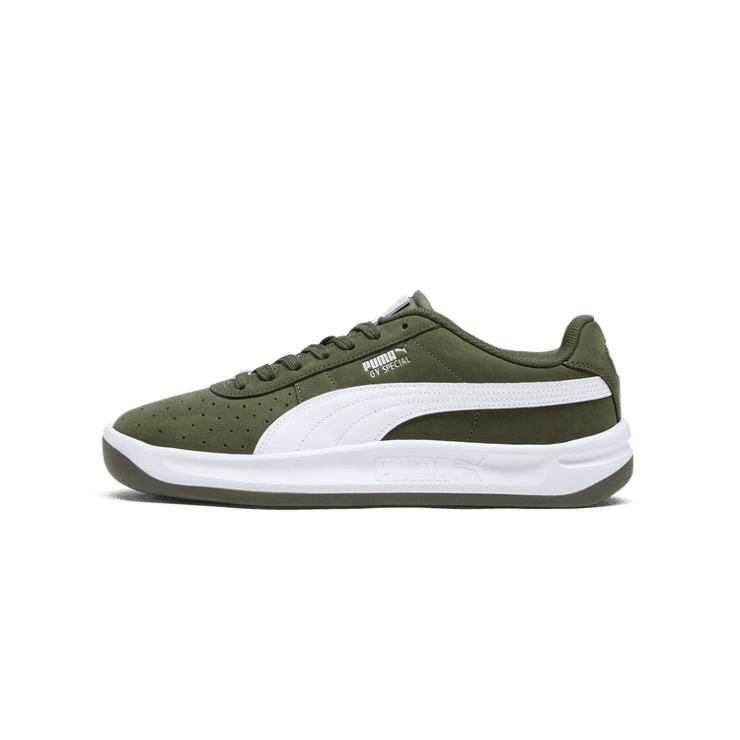 PUMA GV Special Olive Sneakers in Dark Olive/White/Silver Angle 1
