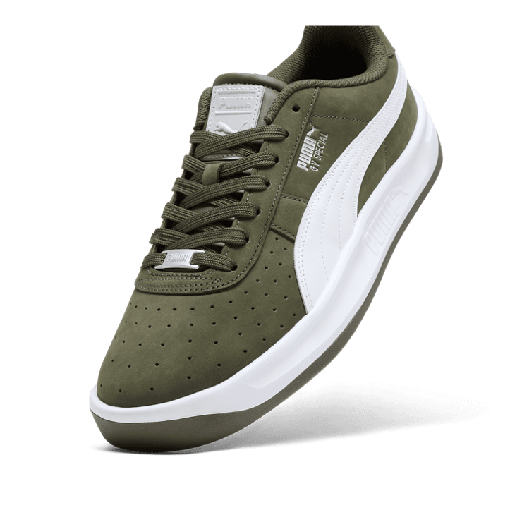 PUMA GV Special Olive Sneakers in Dark Olive/White/Silver Angle 2