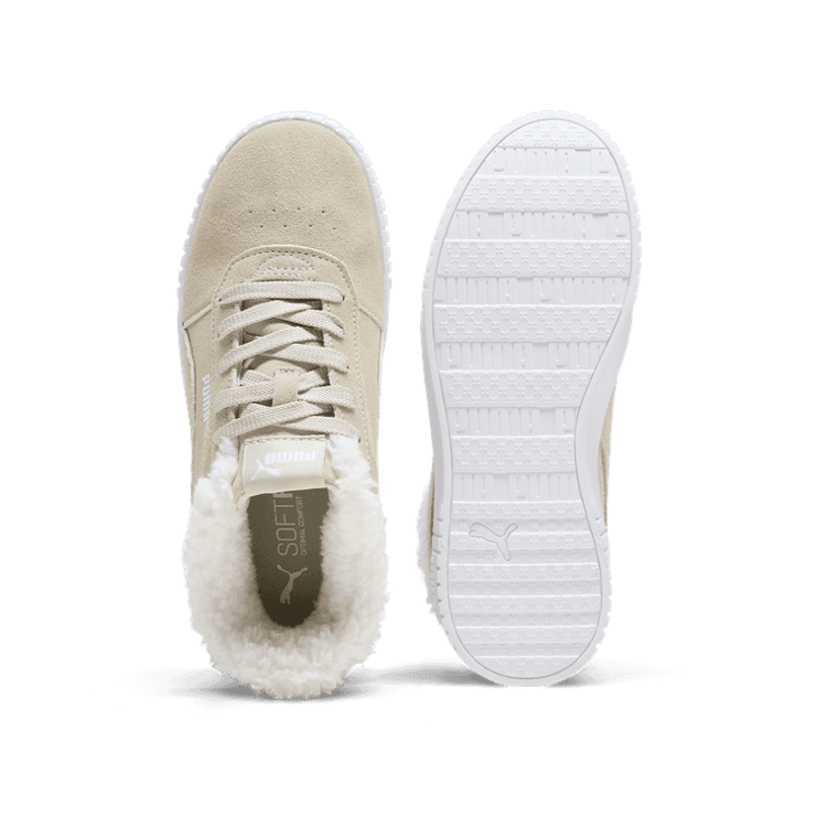 PUMA Carina 2.0 Teddy Suede Sneakers in Desert Dust/Desert Dust/White Angle 0