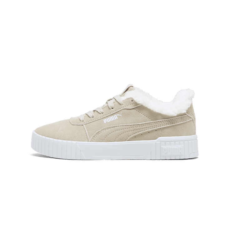 PUMA Carina 2.0 Teddy Suede Sneakers in Desert Dust/Desert Dust/White Angle 1