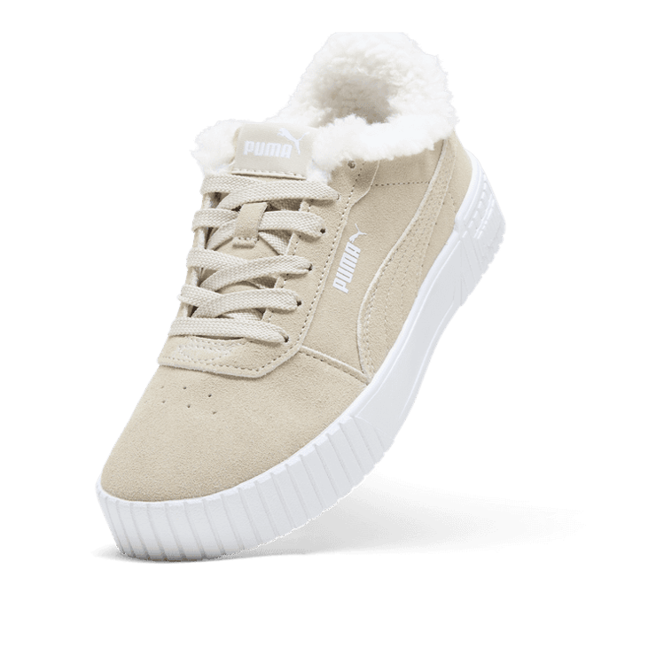 PUMA Carina 2.0 Teddy Suede Sneakers in Desert Dust/Desert Dust/White Angle 2