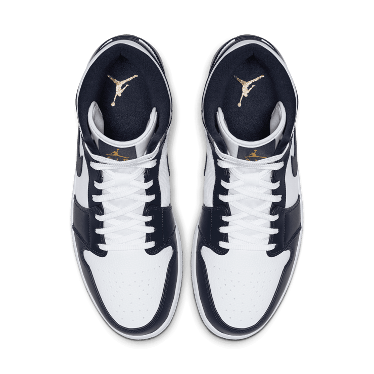 Jordan 1 Mid White Metallic Gold Obsidian Angle 1