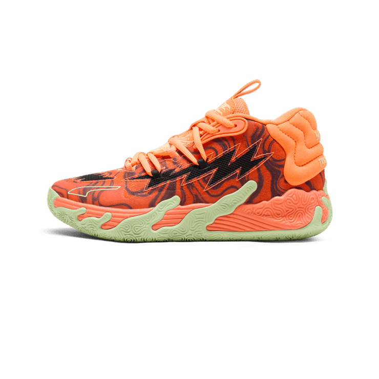 PUMA x LAMELO BALL MB.03 Halloween Basketball in Fluro Orange Pes/Black (GS) Angle 1