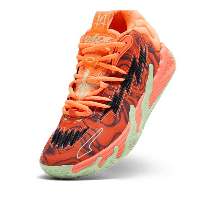 PUMA x LAMELO BALL MB.03 Halloween Basketball in Fluro Orange Pes/Black (GS) Angle 2