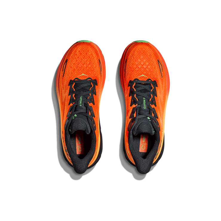 Hoka One One Clifton 9 Flame Vibrant Orange Angle 0