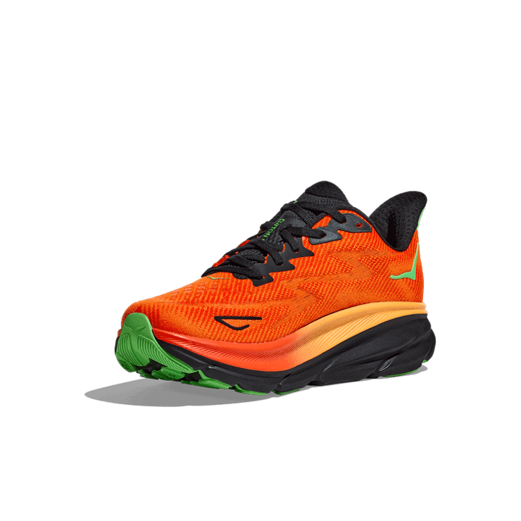 Hoka One One Clifton 9 Flame Vibrant Orange Angle 1