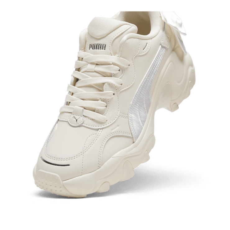 PUMA Pulsar Wedge Bowknot Sneakers in Frosted Ivory/Silver Angle 2