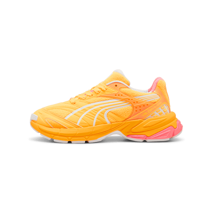 PUMA Scuderia Ferrari Neon Energy Velophasis Sneakers in Sun Stream Angle 1