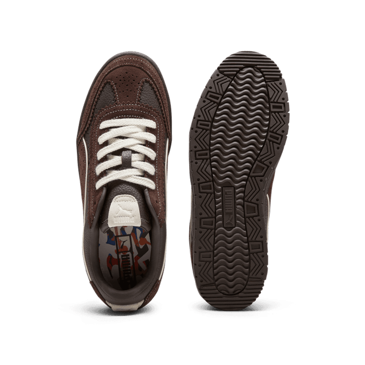PUMA We Are Legends Renaissance Premier Court Sneakers in Dark Chocolate/Alpine Snow Angle 0