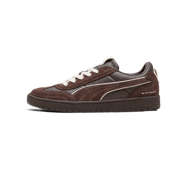 PUMA We Are Legends Renaissance Premier Court Sneakers in Dark Chocolate/Alpine Snow Angle 1