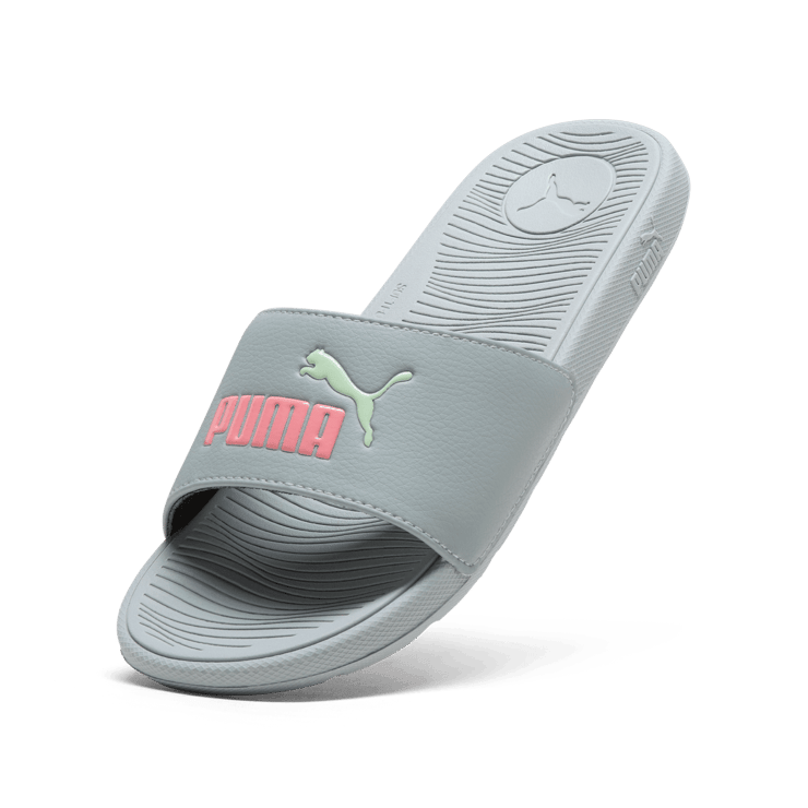 PUMA Cool Cat 2.0 Slides in Cool Mid Grey/Passionfruit/Fresh Mint Angle 3