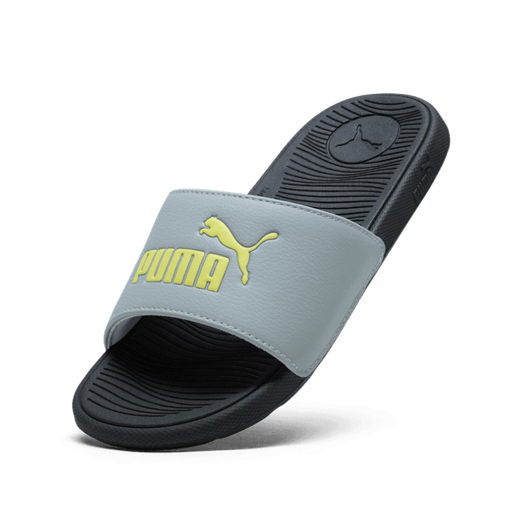 PUMA Cool Cat 2.0 Sandals in Cool Mid Grey/Lime Sheen/Black (GS) Angle 2