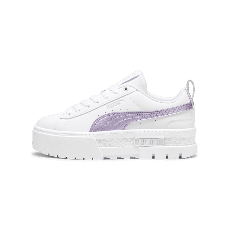 PUMA Mayze Glow-Up Sneakers in White/Feather Grey Angle 1