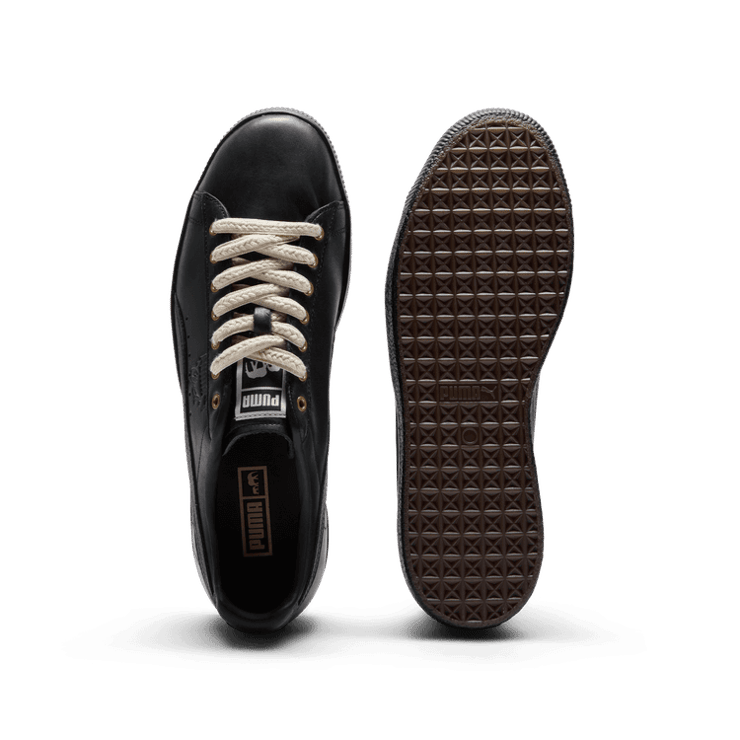 PUMA x THE BROOKLYN CIRCUS Clyde Sneakers in Black/Light Sand/Gold Angle 0