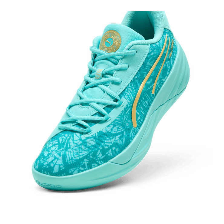 PUMA All-Pro NITROâ¢ Mexico City Game 2024 Basketball in Aquatic/Sparkling Green Angle 2