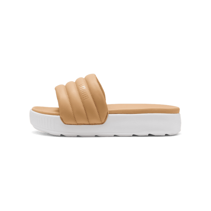 PUMA Karmen Puffy Slides in Warm Beige/White Angle 0