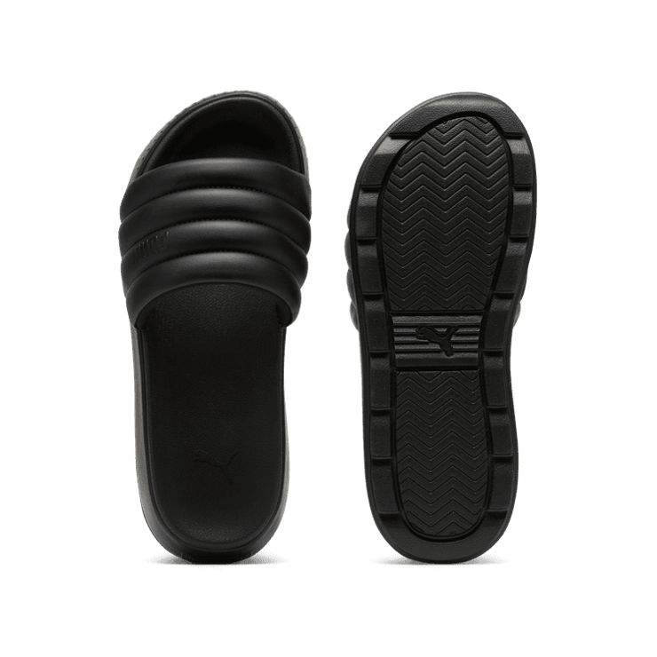 PUMA Karmen Puffy Slides in Black Angle 1