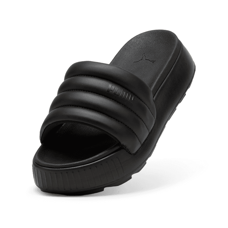 PUMA Karmen Puffy Slides in Black Angle 2