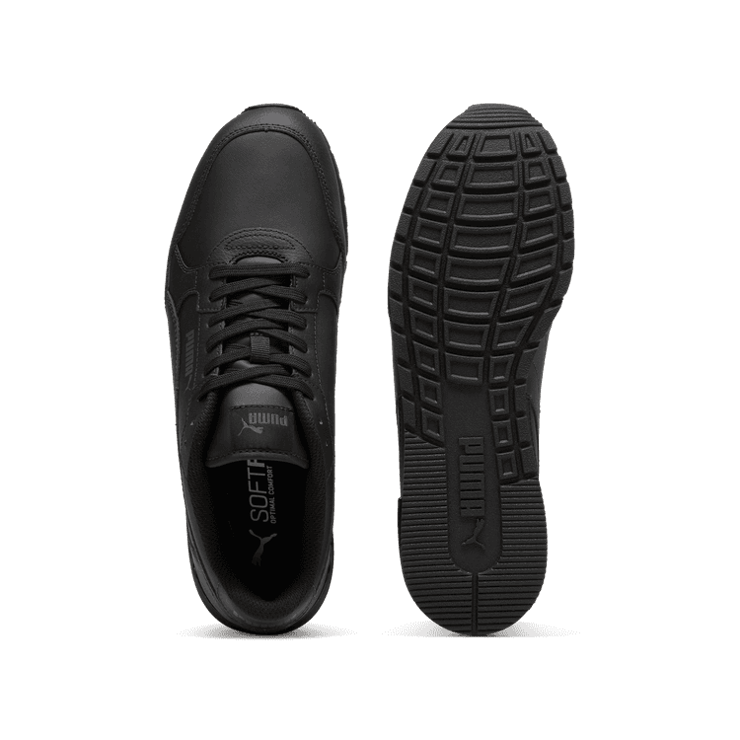 PUMA ST Runner v4 Leather Sneakers in Black/Shadow Grey Angle 0