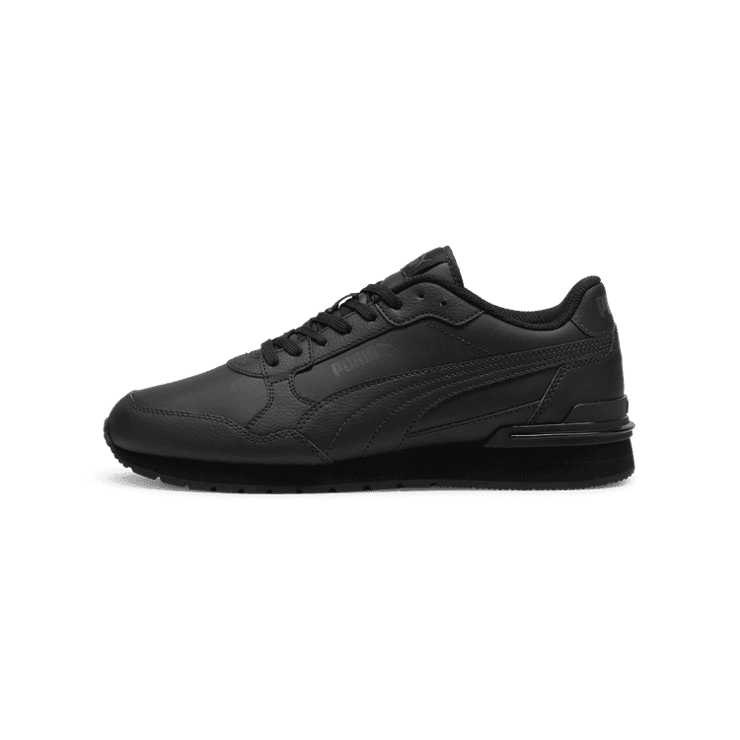 PUMA ST Runner v4 Leather Sneakers in Black/Shadow Grey Angle 1
