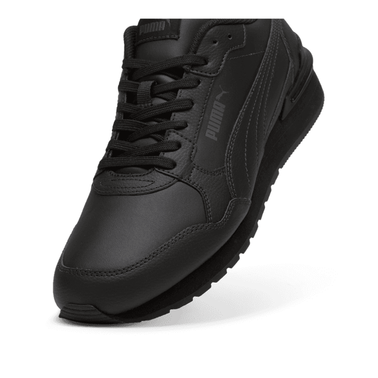 PUMA ST Runner v4 Leather Sneakers in Black/Shadow Grey Angle 2