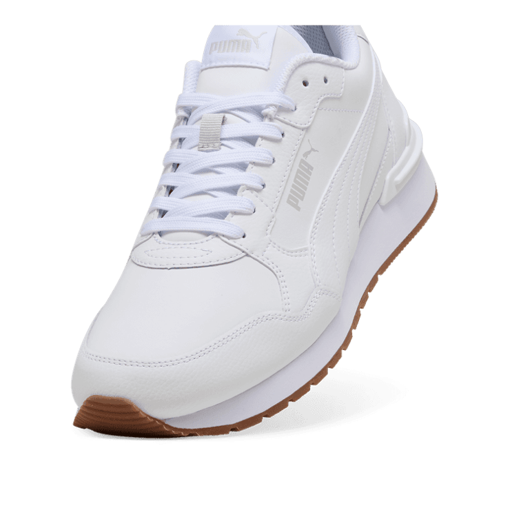PUMA ST Runner v4 Leather Sneakers in White/Glacial Grey/Gum Angle 2