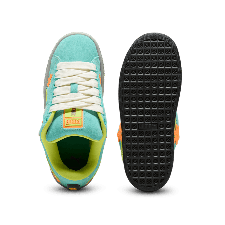 PUMA Suede XL Scooby Doo Sneakers in Lime Smash/Aquatic/Heat Fire Angle 0