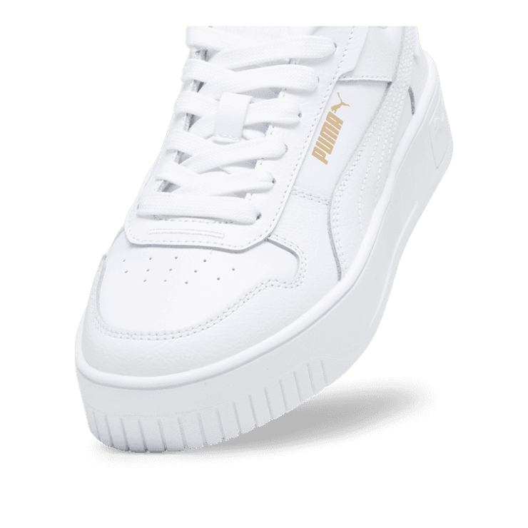 PUMA Carina Street Sneakers in White/Gold (GS) Angle 2
