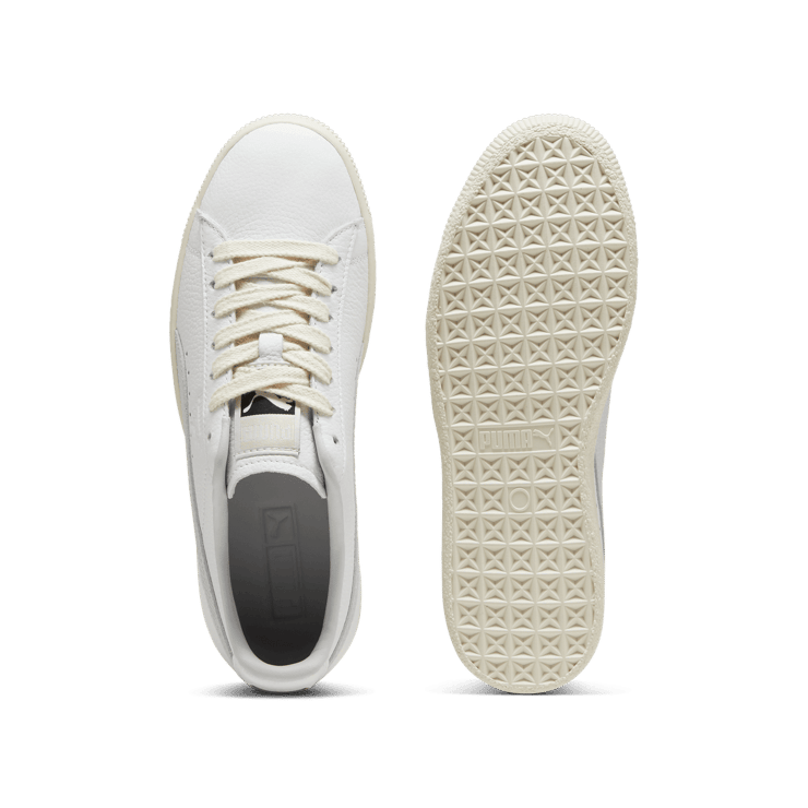 PUMA Clyde Leather Sneakers in White/Silver Mist/Frosted Ivory Angle 1