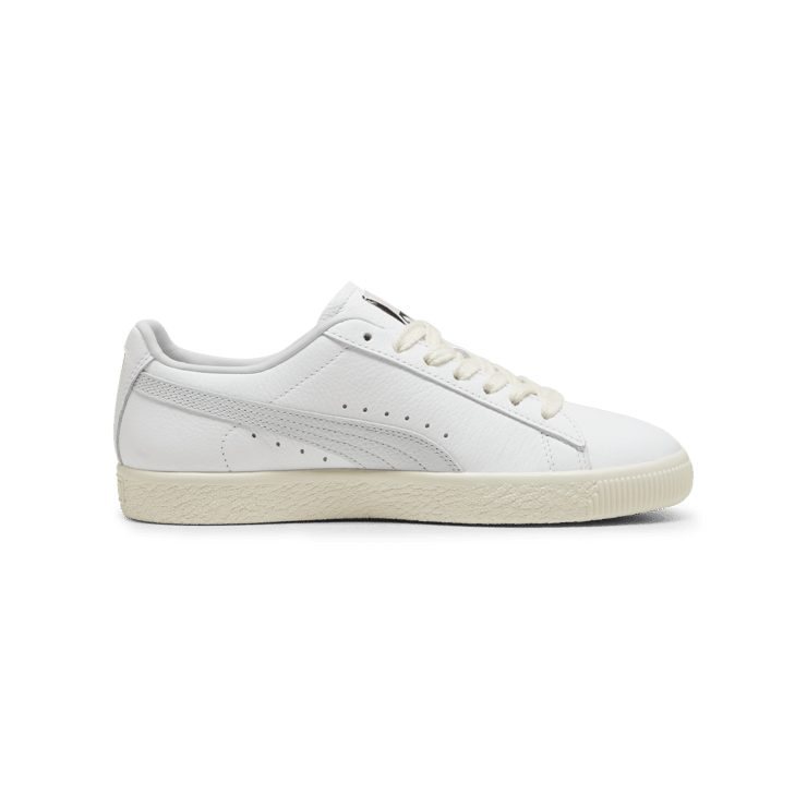 PUMA Clyde Leather Sneakers in White/Silver Mist/Frosted Ivory Angle 2