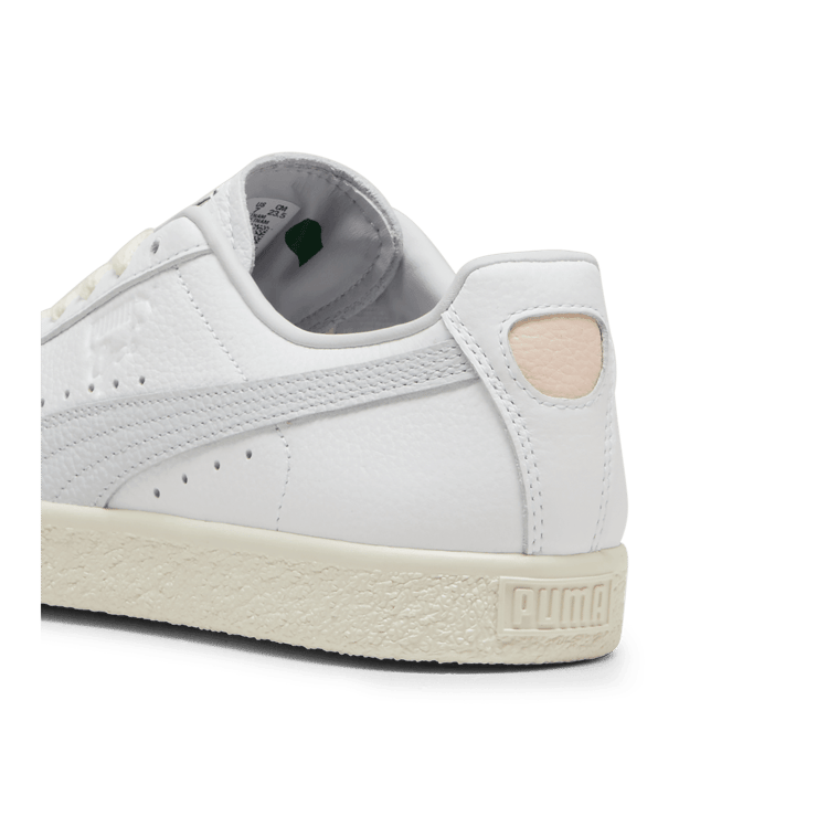 PUMA Clyde Leather Sneakers in White/Silver Mist/Frosted Ivory Angle 4