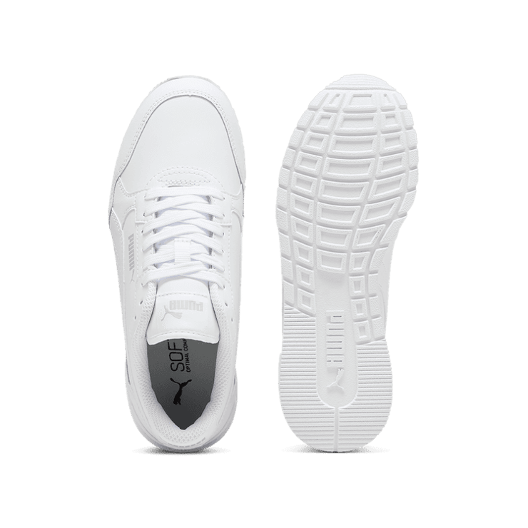 PUMA ST Runner v4 Leather Sneakers in White/Cool Light Grey (GS) Angle 0