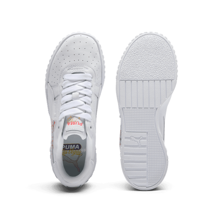 PUMA Cali B Vegas Flagship Sneakers in White/Peach Frost/Sunny Yellow Angle 0