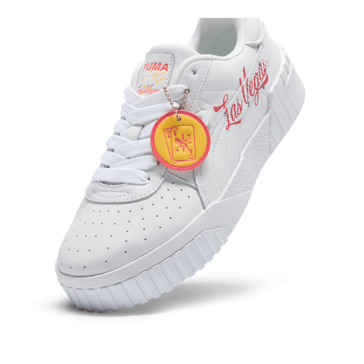 PUMA Cali B Vegas Flagship Sneakers in White/Peach Frost/Sunny Yellow Angle 2