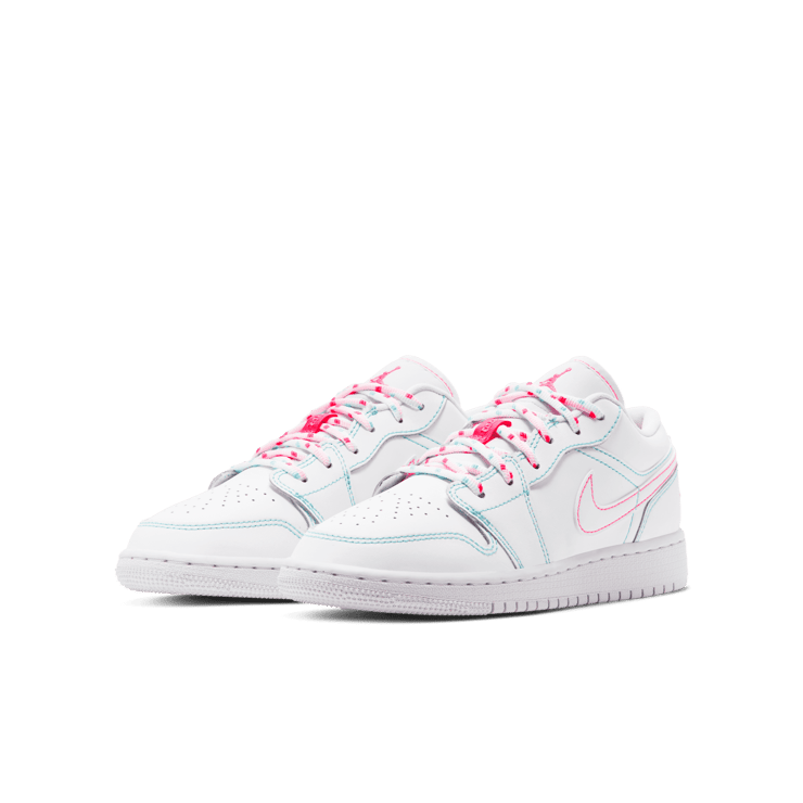 Jordan 1 Low White Green Pink (GS) Angle 2