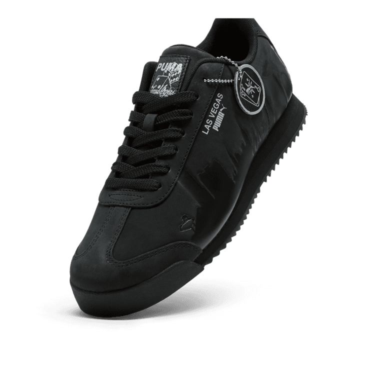 PUMA Roma Skyline Vegas Flagship Sneakers in Black/Peach Frost/Sunny Yellow Angle 2