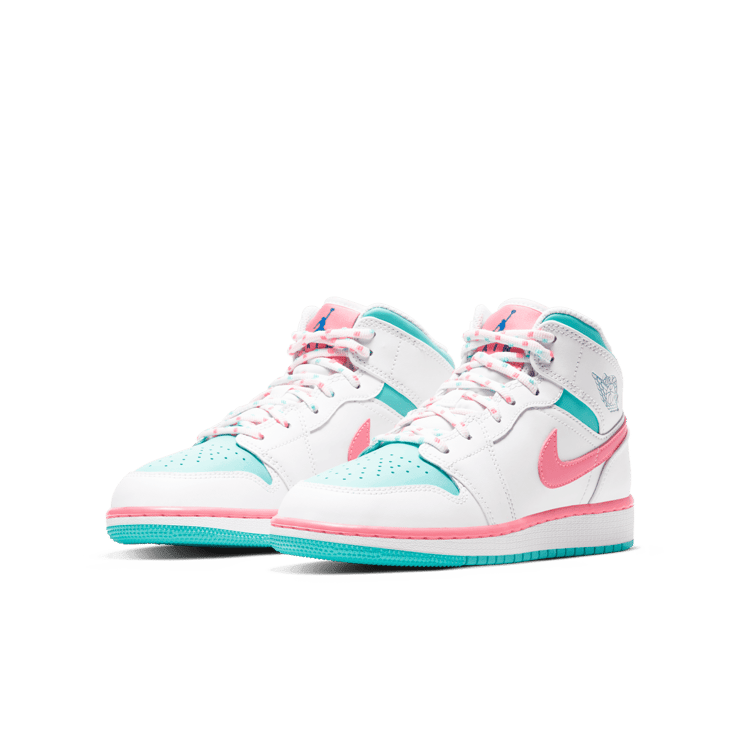 Jordan 1 Mid White Pink Green Soar (GS) Angle 2