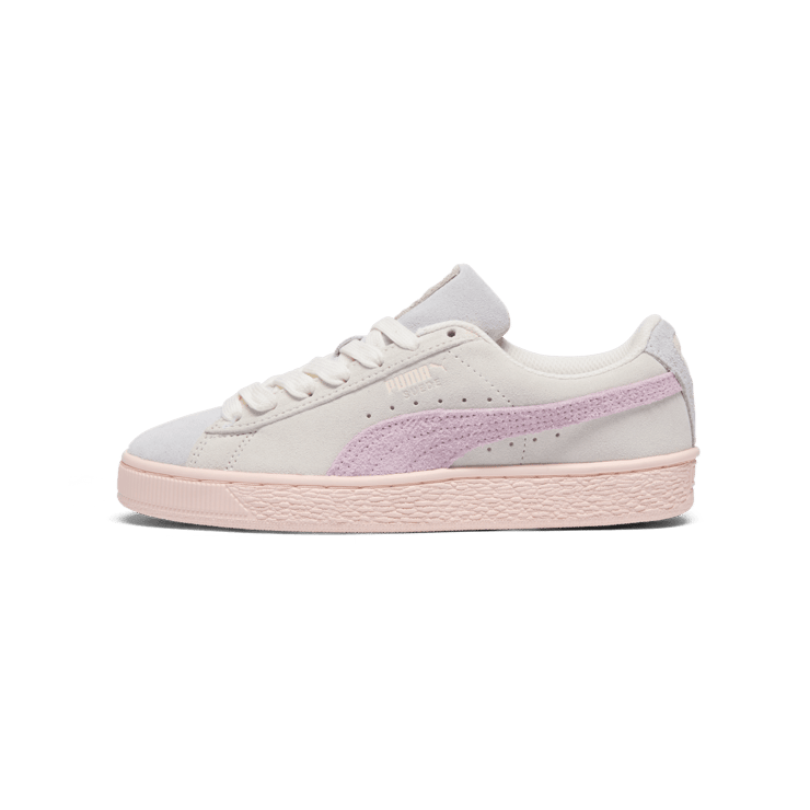 PUMA Suede Easter Sneakers in Warm White/Silver Mist/Grape Mist (GS) Angle 0