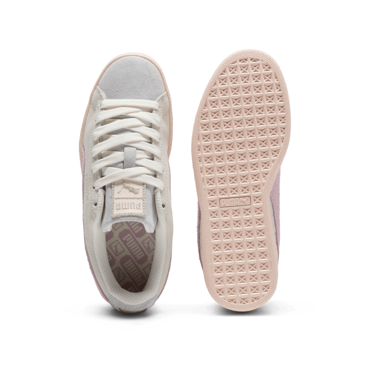 PUMA Suede Easter Sneakers in Warm White/Silver Mist/Grape Mist (GS) Angle 1