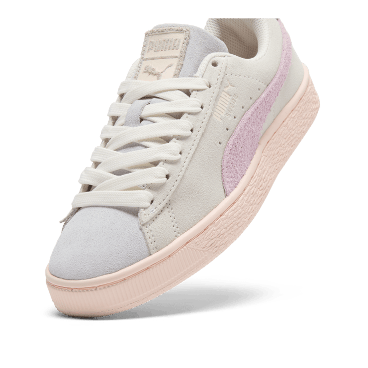 PUMA Suede Easter Sneakers in Warm White/Silver Mist/Grape Mist (GS) Angle 3