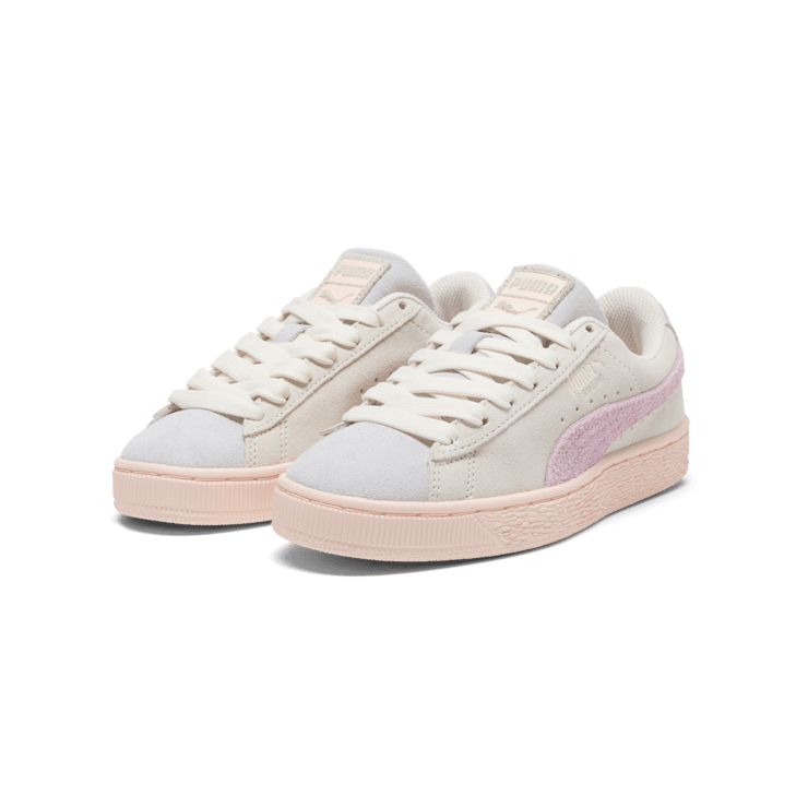 PUMA Suede Easter Sneakers in Warm White/Silver Mist/Grape Mist (GS) Angle 5