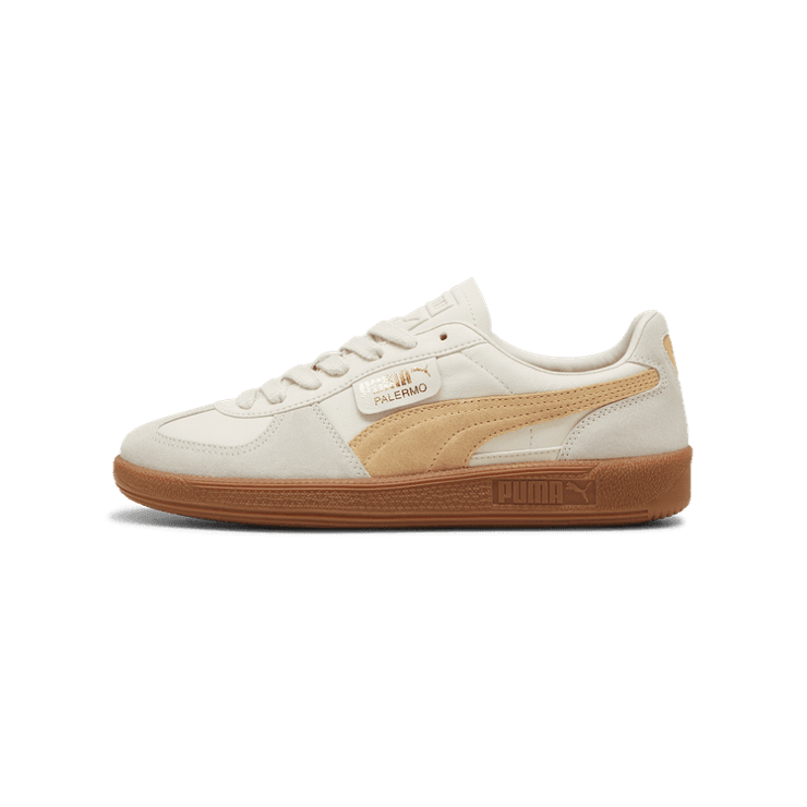 PUMA Palermo Leather Sneakers in Alpine Snow/Desert Dust/Gum Angle 1