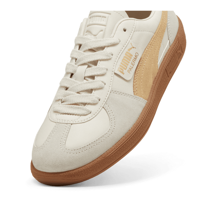 PUMA Palermo Leather Sneakers in Alpine Snow/Desert Dust/Gum Angle 2