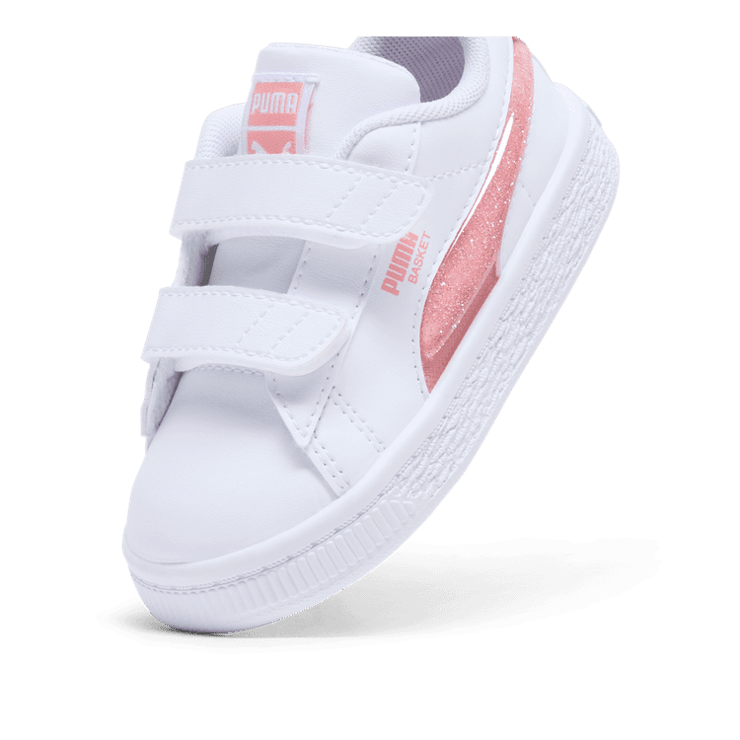 PUMA Basket Glitter s' Sneakers in White (TD) Angle 2