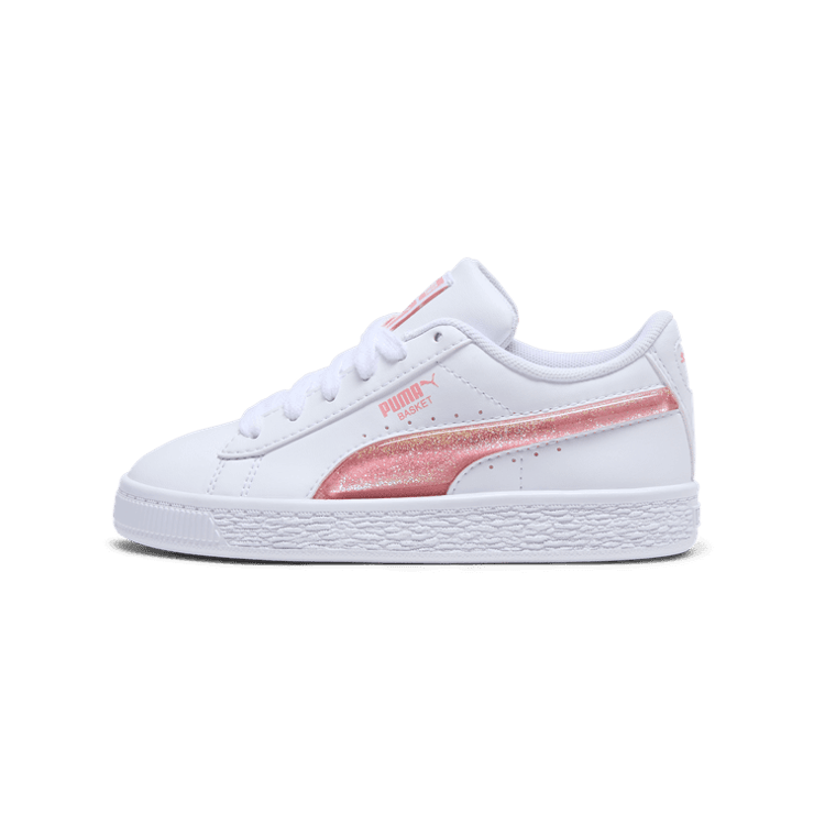 PUMA Basket Glitter Sneakers in White (PS) Angle 1