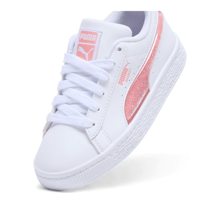 PUMA Basket Glitter Sneakers in White (PS) Angle 2