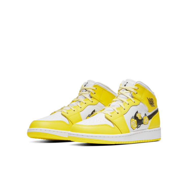 Jordan 1 Mid Dynamic Yellow Floral (GS) Angle 2