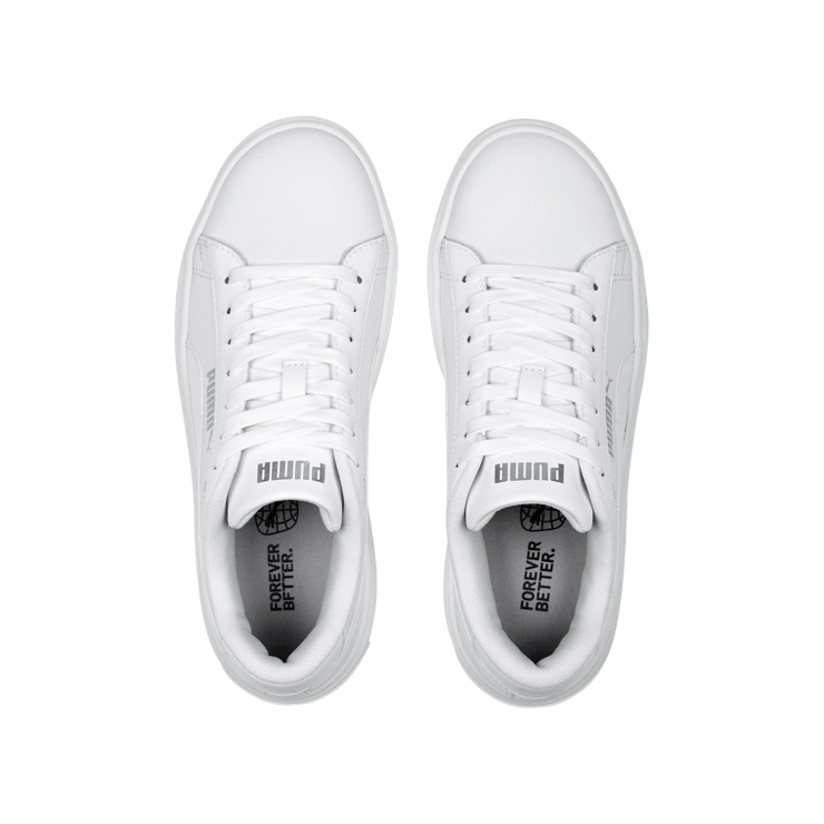 PUMA Smash Platform v3 Sneakers in White/Silver Angle 3